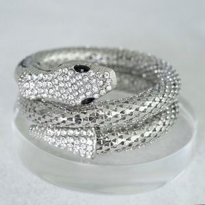 Snake Wrap Bracelet with Rhinestones. Silver.